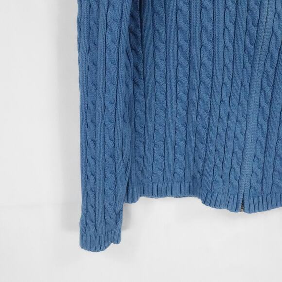 LL Bean Sweater Women Large Blue Cable Knit Full Zip Chunky Outdoors Casual Fall - Picture 7 of 15